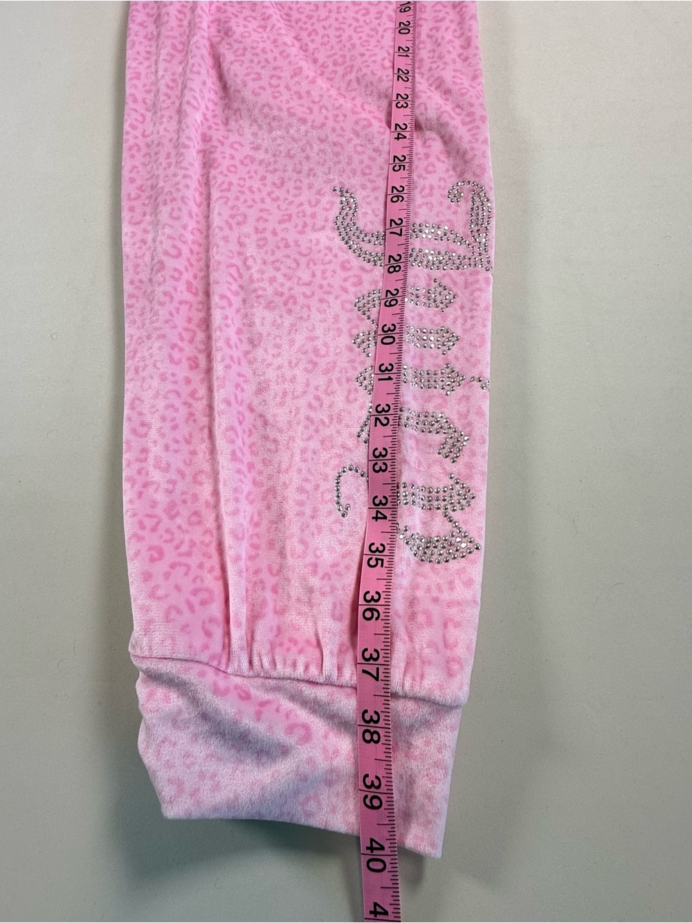 Juicy Couture Pink Leopard Velour PJs Pajamas Loungewear Rhinestone Y2K XL - Picture 10 of 13
